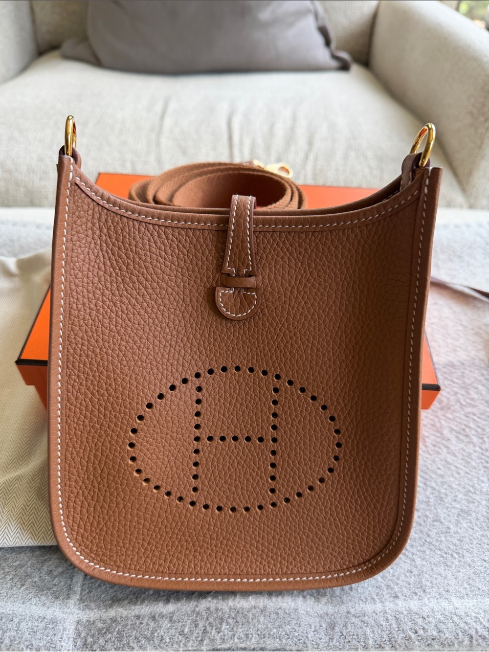Hermes Mini Evelyne Gold with Gold Hardware Crossbody TPM